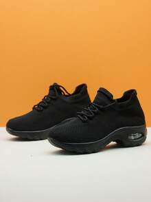 Cross-Border Children's Sports Casual Lace-Up Air Cushion Shock Absorbing Sneakers, Slip-On Slouchy Shoes, Dance Shoes, Knitted Leg Warmers Shoes - Black - View 6