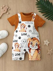 Bộ áo liền quần 2 trong 1 hình sư tử hoạt hình cho bé trai, trang phục thường ngày trong nhà và ngoài trời, mùa xuân/hè. - màu nâu - Xem 9