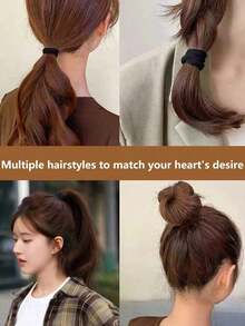 20/50/100pcs Women Black Seamless Hair Ties, Elastic Hair Bands, Hair Scrunchies ,Ponytail Holders ,Hair Rubber Bands ,Hair Rope Head Accessories - Black - View 6