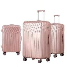 Wanderlite Luggage Set 3pcs Pink Suitcase Hand Luggages Travel Hard Case Hardside Shell Lightweight Trolley Carry On Bag Rolling Small Medium And Large TSA Lock - As Pic - View 1