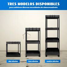 Carrito organizador con ruedas, estante de almacenamiento multiusos con ganchos, carrito auxiliar de cocina/baño/oficina, organizador para despensa - Negro - Ver 9