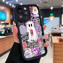 Funda para teléfono con fantasmas y adorables iconos, compatible con teléfonos ,  17,  16 Pro Max,  15 Pro Max,  13 y  12. Fabricada en TPU, ofrece protección contra golpes y caídas. Ideal para amantes de los libros, fanáticos de Halloween y amigos con gusto por los diseños originales. Un regalo encantador para cualquier ocasión y una excelente manera de expresar tu lado más misterioso. - Negro - Ver 3