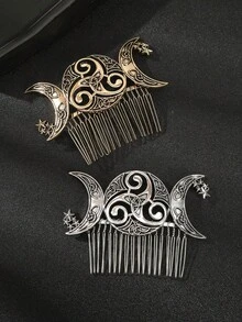 1pc Vintage Viking Celtic Hair Comb - Exquisite Moon Star Shaped Hair Clips - Mystical Fairy Hair Jewelry For Girls, Hair Accessory Gift Combs For Hair Side Comb, Wedding, Hair Accessories