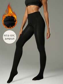 1 chiếc quần legging nữ màu đen có lớp lót giữ nhiệt, chất liệu nỉ co giãn ôm sát, thích hợp cho mùa xuân và mùa thu. - màu đen - Xem 7