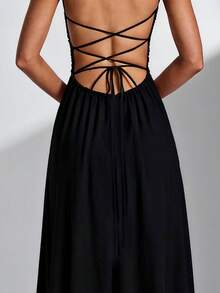 Women's Elegant Solid Color Fishtail Backless Tie-Up Cocktail Dress