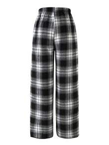 Girls' Casual Checkered Pattern Elastic Waist Pants, Suitable For Spring And Autumn - Black and White - View 2