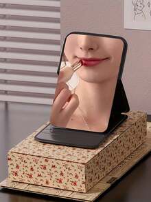 1pc Portable Double-Sided Square Makeup Mirror, Best Gift For Sisters, Aunts, Mothers, Suitable For Birthday, Holiday, Party, Wedding, Compact And Portable, Can Be Used As Pocket Mirror Or Home Decor In Living Room, Bedroom, Bathroom - Black - View 7