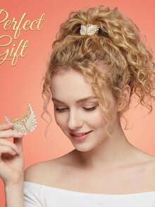 1 قطعة مشبك شعر تاج أجنحة ملاك فاخر للنساء - سبائك ثمينة مرصعة بالراين ، قبضة قوية أنيقة متعددة الاستخدامات للحفلات / اليومي / المواعيد