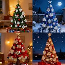 50 copos de nieve,Decoraciones para árbol de Navidad, adornos de copo de nieve para árbol,adornos de copos de nieve blancos con purpurina Decoración de Árbol de Navidad Chimenea de Techo Interior - Champán - Ver 8