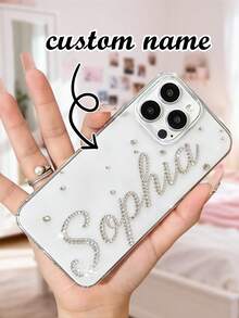 1 chiếc ốp lưng điện thoại đính đá lấp lánh, khắc tên theo yêu cầu | Ốp điện thoại pha lê sáng bóng | Quà tặng cá nhân hóa độc đáo dành cho nữ | Quà sinh nhật, quà Giáng sinh - Nhiều màu - Xem 2