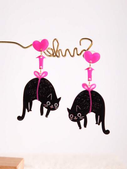 Pink Snail Pendientes de botón hechos a mano con cuentas de semillas, pendientes lindos de gato negro en forma de corazón de estilo kawaii, joyas de moda, pendientes colgantes de resina acrílica con forma de animal para mujeres y niñas, ideales para vacaciones de verano/invierno, fiestas en la playa, regalos para ella, regalos de pareja, regalos del Día de San Valentín