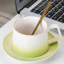 1pc/3pcs Ceramic 250ml Latte Coffee Cup With Saucer Set, High-Quality Porcelain, Cute & Couple/Office/Breakfast Mugs, Creative Latte Art Cups With Spoon