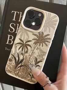 Elegant Retro Tropical Plant Phone Case - Soft Faux Leather Base In Beige, Intricate Original Palm And Fern Plant Pattern In Gold Brown And Dark Brown Accents, Vintage Natural Design, Slim Shock-Resistant Protective Case (Boho Daily Accessory), Fits 17, 17 Pro, 17 Pro Max - Multicolor - View 1