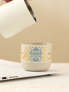 1pc Vintage Star & Moon Ceramic Coffee Mug, Retro Coarse Pottery Star & Moon Ceramic Tea Cup, Water Cup, Kung Fu Tea Cup, Black Tea Cup, Ceramic Handled Cup, Ceramic Cup, Breakfast Cup, Milk & Juice Cup, Gift Mug