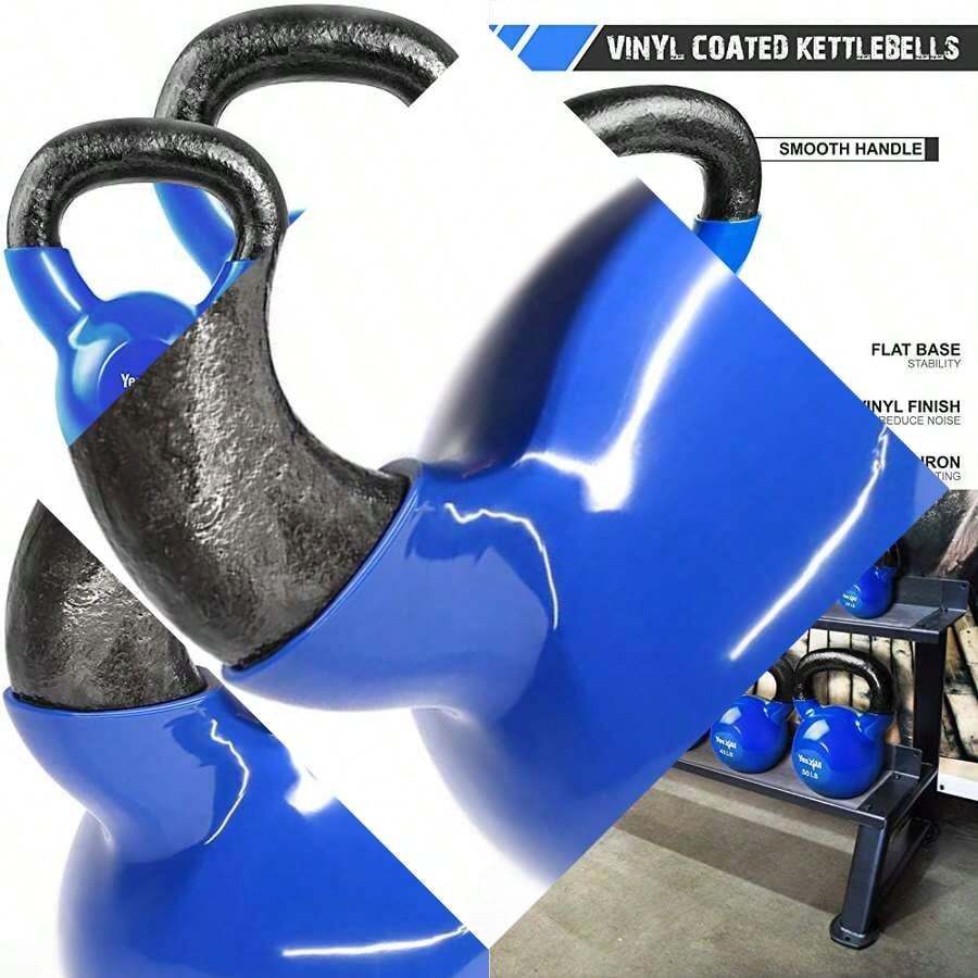 Vinyl-Coated and Rubber-Based Protective Kettlebell Set for Strength, Conditioning, and Core Training - 10+15 libras - Ver 1