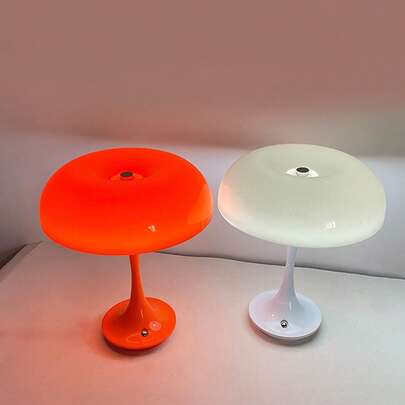 1 đèn hình nấm màu cam/trắng, đèn bàn hình nấm cổ điển có thể sạc lại 3 màu có thể điều chỉnh độ sáng, đèn trang trí phòng ngủ hình bánh rán cổ điển thẩm mỹ