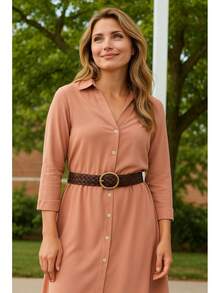 Women's Casual Leather Belts With Double Metal, Fashionable - 中心繫帶 - 棕褐色 - 查看 3