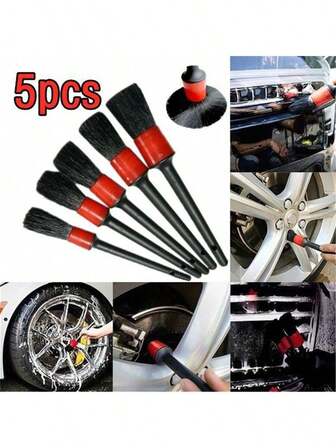 5-Piece Soft Bristle Detail Brush Set - Car & Motorcycle Detailing Cleaning Kit