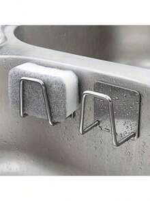 1/2/4 piezas Soporte de esponja de acero inoxidable, estante para utensilios montado en la pared, estante de almacenamiento de bolsa de bolas para fregadero de cocina (Plata) - Multicolor - Ver 8