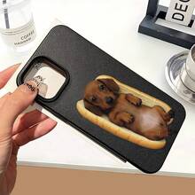 Funda de teléfono linda Funda de teléfono: El patrón de cuero de imitación con agujero grande cóncavo y convexo en blanco y negro con patrón creativo de perrito caliente, funda de teléfono mate anti-caída para parejas, adecuada para iPhone 17 Air 17Pro Max 17Pro 7 11 12 13 14 15 16 Plus/ Pro/ Pro Max X XR, funda protectora delgada a prueba de golpes - 1 pieza - Ver 1