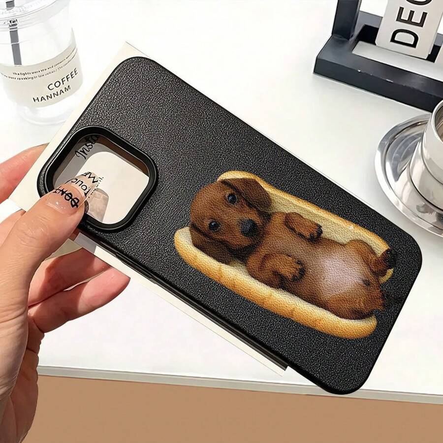 Funda de teléfono linda Funda de teléfono: El patrón de cuero de imitación con agujero grande cóncavo y convexo en blanco y negro con patrón creativo de perrito caliente, funda de teléfono mate anti-caída para parejas, adecuada para iPhone 17 Air 17Pro Max 17Pro 7 11 12 13 14 15 16 Plus/ Pro/ Pro Max X XR, funda protectora delgada a prueba de golpes - 1 pieza - Ver 1