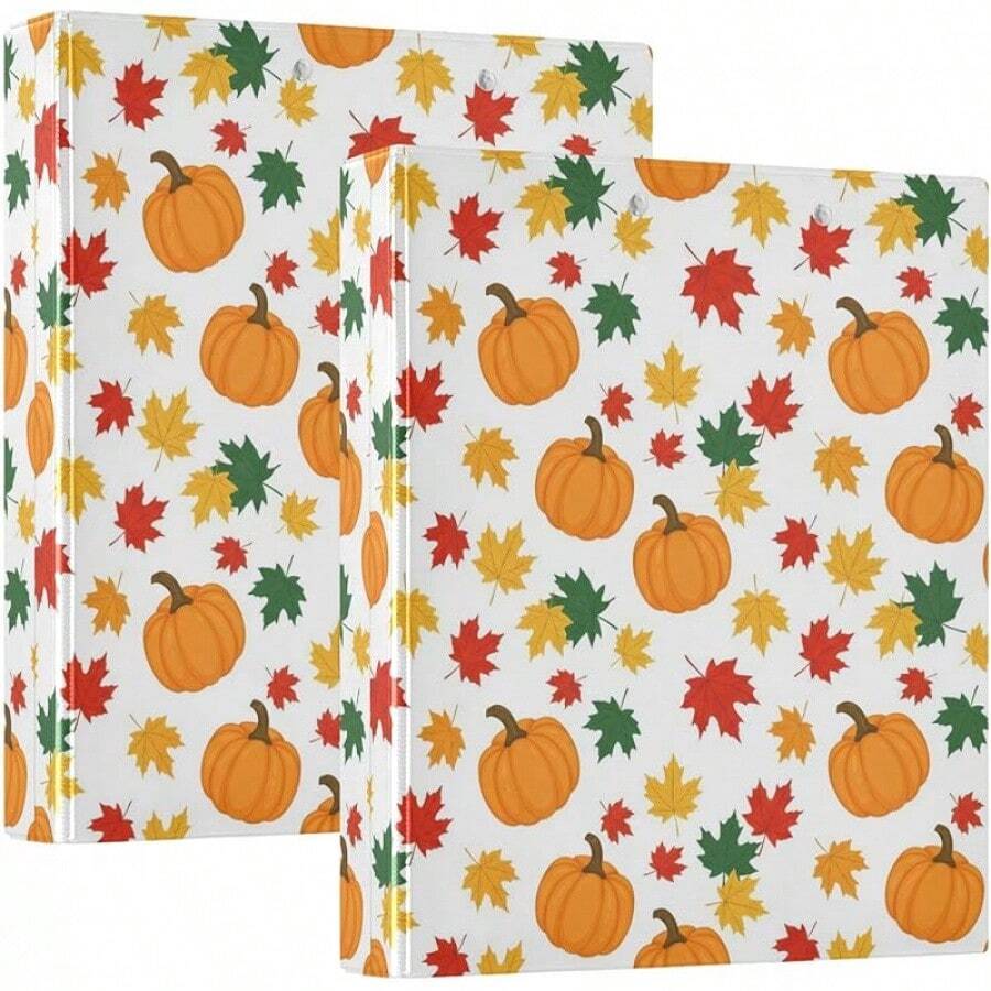 Carpeta impresa de tres anillos de 1.5 pulgadas, carpeta de anillos en D con bolsillos, carpeta decorativa para la escuela universitaria u oficina, calabazas naranjas amarillas (una talla 1) - talla únicax1 - Ver 1