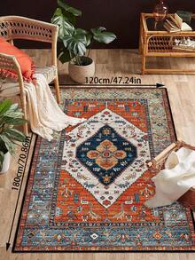 1 件复古风格地毯，做旧红色波西米亚传统涤纶长方形地毯，易于打理，可水洗，适用于客厅、走廊、床边、起居室、卧室、办公室、厨房、农舍家居装饰 - 彩色 - 查看 22