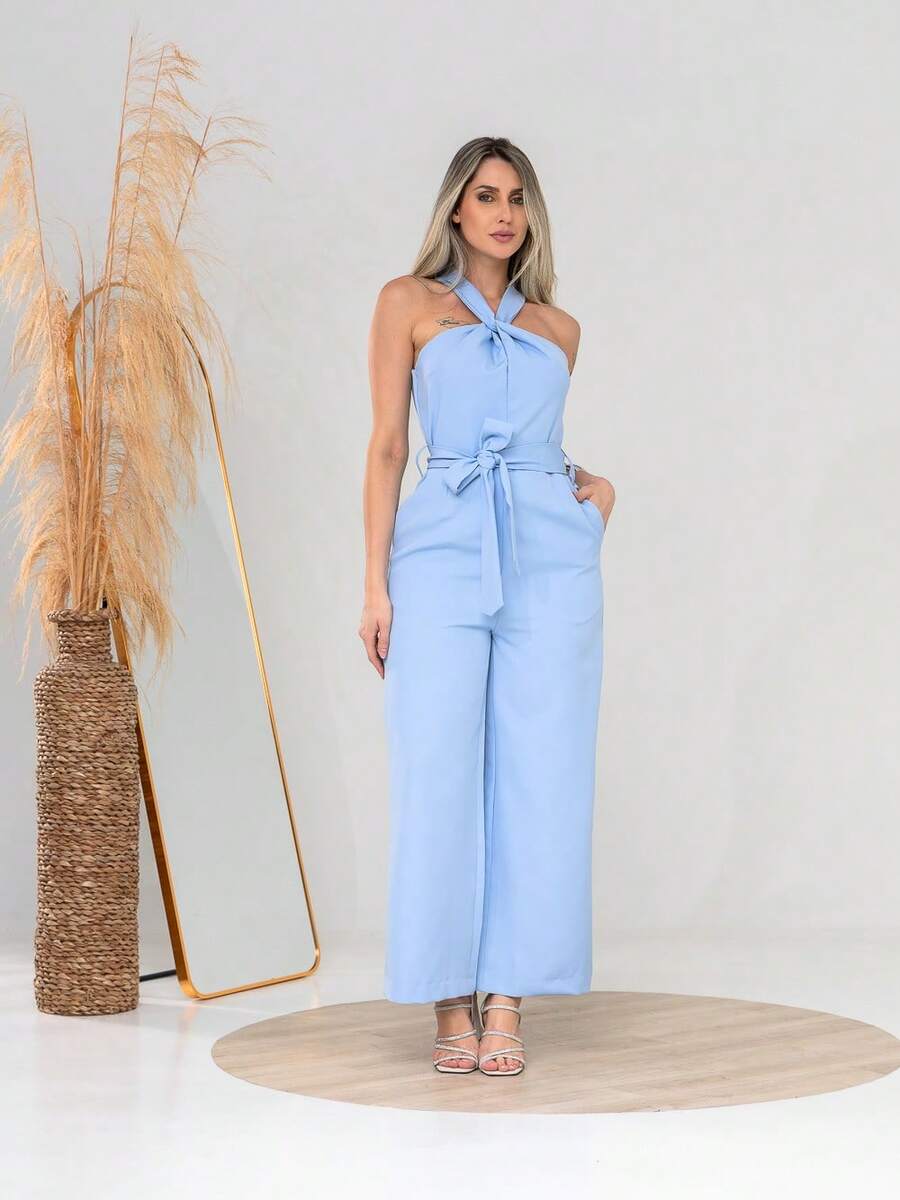 Tailored Jumpsuit With Zipper M3094 - Celeste - Ver 1
