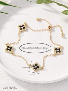 One Beach Vacation Style Metal Drip Oil Punk Gothic Flower Foot Chain With Geometric Clover Simple Anklet Adjustable Beach Foot Chain Suitable For Women Daily Wear, Dating, Vacation Valentines,Mom,Mother,Mother's Day,Gift - Black - View 6