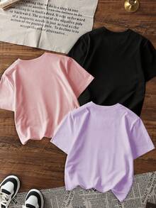 3pcs/Set Girls Casual Printed Round Neck Short Sleeve T-Shirt, Summer Student Young Children Clothing - The Cute Capybara Printed T-Shirt Brings Joy And Happiness To Every Child! - Purple - View 4