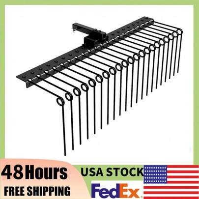 48 Pine Straw Rake,Steel Spring Tine Landscape Rake 2Receiver,Lawn Tractor