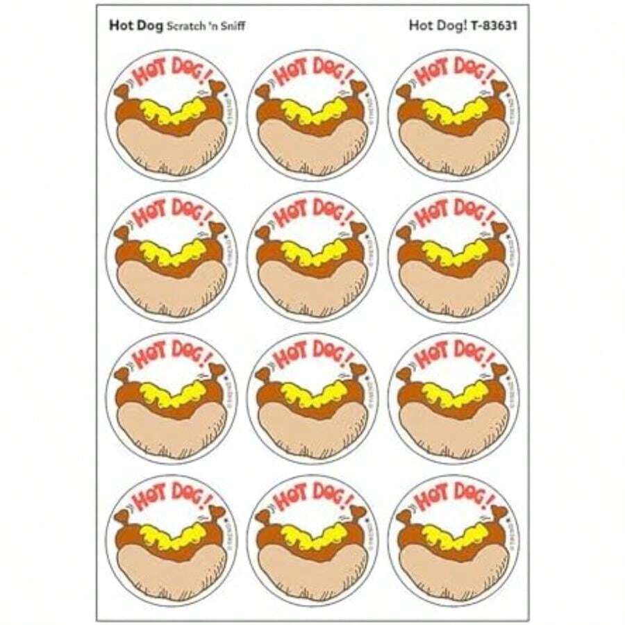 Hot Dog!/Hot Dog Scent Retro Scratch 'n Sniff Stinky Pegatinas por ; 24 sellos/paquete, diseños auténticos de los años 80(default) - Multicolor - Ver 1