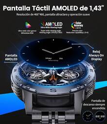 ESFOE Reloj Inteligente Hombre con Linterna,530mAh,1.43" AMOLED Smartwatch Hombre Militar con 5ATM Impermeable,132 Modos Deporte,Podómetro,Resistente Smart Watch Redondo con Llamadas Bluetooth - Tipo de Enchufe B USA (110-127V) - Ver 7