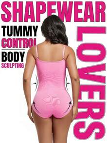 1 pieza Body sin mangas con cuello en V para mujer, control de abdomen y levantamiento de glúteos, alta elasticidad - Rosa - Ver 4
