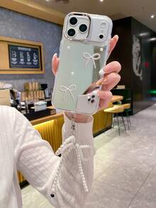 1个镜面外壳电镀相机框DIY珍珠水钻蝴蝶结+珍珠蝴蝶结手链，兼容 17 Pro Max镜面手机壳；新款水钻心形支架，兼容 17 Pro；Niche Super Fire 17时尚女士16 Pro化妆镜保护壳，适用于Galaxy S25 S24 S23 S22 S21 A13 A14 A15 A16，国际版，非国内版 - 銀色 - 查看 6