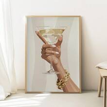 1pc Framed Canvas Wall Art, Fashionable Martini Glass Poster, Charming Wall Decor With Cocktail, Modern Champagne Pattern, Suitable For Kitchen Or Living Room, Bedroom Decor, Contemporary Home Decoration, Stylish Accessory, Dorm Decor, College Style Art, Living Room Decor, Kitchen Decor, Dining Room Decor - Multicolor - View 2