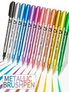 Bút dạ acrylic đầu mềm GN550BR, vật dụng thiết yếu cho mùa tựu trường, bút ký màu kim loại, thích hợp để ký trên gốm sứ, thủy tinh, nhựa và các chất liệu khác, vật dụng không thể thiếu cho trường học và văn phòng, lý tưởng cho quà tặng ngày Cá tháng Tư, lễ Phục sinh, đồ dùng học tập. - Nhiều màu - Xem 2