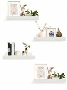 4个白色壁挂式悬浮置物架，无需钻孔，30厘米亚克力壁挂式储物架，适用于浴室、卧室、客厅、厨房、房间装饰。 - 白色 - 查看 2