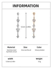 1 件时尚长款蝴蝶圆形合成锆石肚脐环，适合女士，身体穿孔派对饰品 - 蝴蝶 - 查看 10