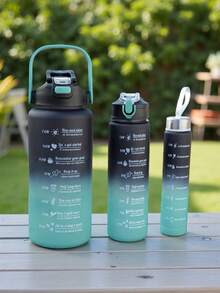 3pcs Portable Gradient Color Sports Water Bottle Set, With Handle & Plastic Straw, Outdoor Water Cup - Multicolor - View 18