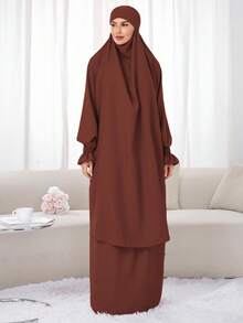 2pcs Nida Fabric Women Loose Comfortable Khimar Abaya Dress Set, Suitable For Outdoor Prayer, All Season, Muslim Islamic Clothing, Khimar Hijab Prayer Jilbab - 彩色 - 查看 20