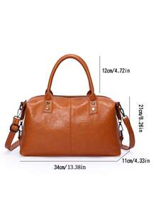 新款复古PU皮女士手提包，时尚拉链单肩包，带可拆卸肩带，女士工作旅行二合一包 - 棕色 - 查看 13