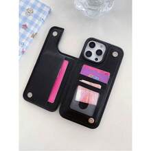 1 Pc Funda de Cartera de Cuero de Lujo y Duradera con Patrón de Gatito de Dibujos Animados Compatible con iPhone 16e 16 15 14 13 12 11 Pro Max SE X XR XS Max 8 7 6 6S Plus, Funda con Ranura para Tarjeta de Crédito y Soporte, Funda de Teléfono a Prueba de Golpes. - Negro - Ver 5