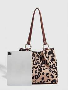 Leopard Print Women's Handbag, Brown Shoulder Tote Bag, Large Capacity, New Autumn/Winter Versatile Casual Shoulder Shopping Bag, Suitable For School And Commute - Khaki - View 2