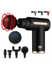 Pistola de masaje muscular con 6 modalidades y 4 cabezales para relajar los músculos o aliviar el dolor - Negro - Ver 6
