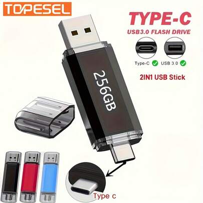 KEXIN TYPE-C Flash Drive USB 3.0 Pen Drive 256GB Pendrive OTG 2in 1 Stick Disk Pen Drive, Device Storage Expansion, File Backup Device, Otg 2in 1 Drive, USB Pen Drive, Durable Pendrive Build, Reliable Flash Storage, Cross-Platform Users, Mobile Users