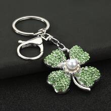 1 Lucky Clover Keychain, Creative Inlaid Crystal Green Leaf Pendant, Car Keychain, Bag Hanging Accessory - Silver - View 10