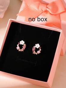 1 Pair Delicate & Sweet Multi-Color Cubic Zirconia Flower Stud Earrings, Suitable For Teenage Girls And Girl, Daily Wear And Gift - Multicolor - View 3
