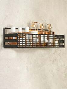 1pc,Kitchen Bathroom Storage Rack, Toilet Toiletries Corner Storage Rack, Iron Art Punching Free Storage Basket, Kitchen Supplies Storage Basket, Cosmetics Storage Rack Bathroom Accessories - Black - View 4