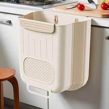1pc Foldable Wall-Mounted Kitchen Trash Can, Hanging Garbage Bin For Cabinet, Thick & Large Diameter Waste Bin, Bathroom Tissue Paper Basket, Suitable For Office Desk, Kitchen Cabinet, Outdoor, Bedroom, Living Room, Home Decor, Easter Gift, Housewarming Gift - White - View 10